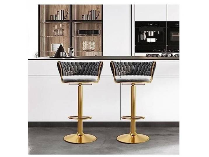 MIPAN.Lot de 4 GrisTabourets De Bar Velours - Chaise de Bar - Réglables + Pivotants - Pour Bar Comptoir Bistrot