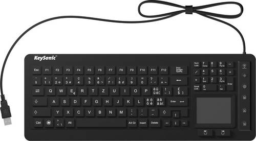 Keysonic KSK-6231 INEL (CH) USB Tastatur Schweiz, QWERTZ Schwarz Silikonmembran, Wasserfest (IPX7), Beleuchtet, Integriertes