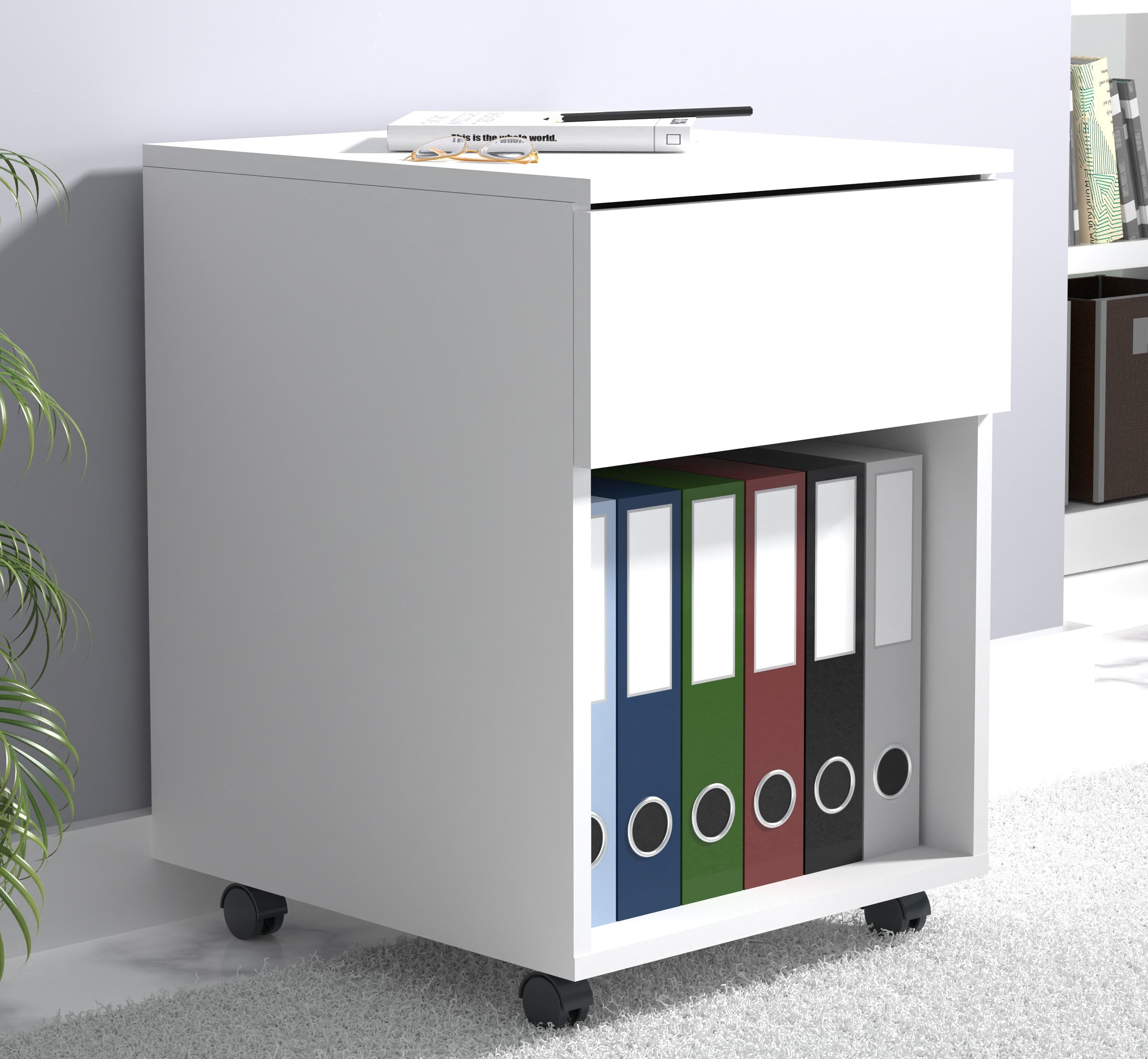 Rollcontainer VCM "Rollcontainer Bürocontainer Dalosa 1 Schublade", weiß, B:39cm, Obermaterial: 100% Holz Wood., Rollwagen, Rollcontainer