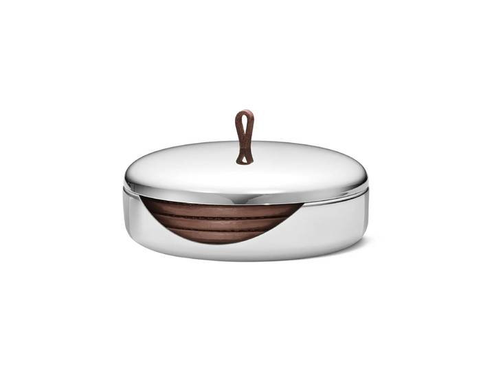 Georg Jensen - Sky Untersetzer 4er-Set, Edelstahl / Leder