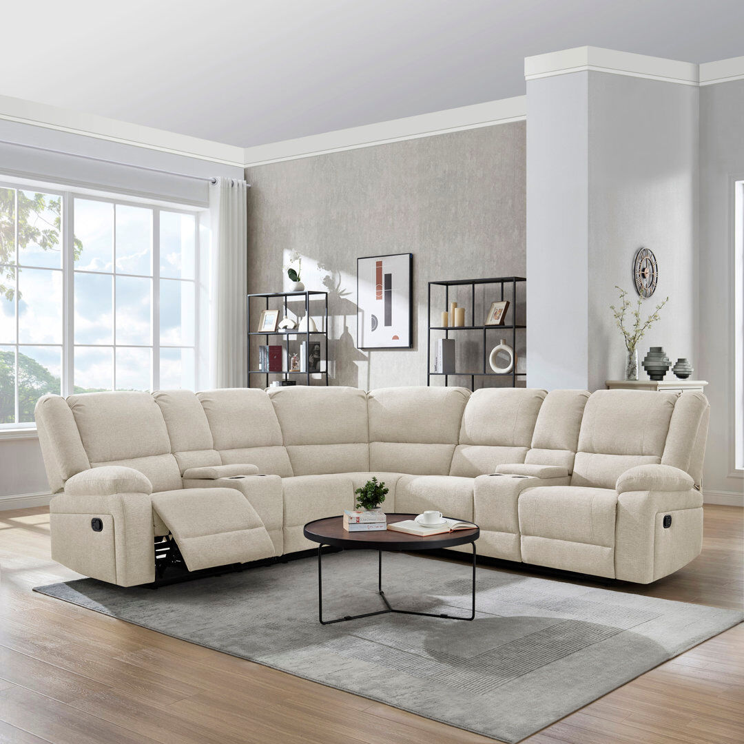 Ebern Designs Rozay 5 Seater Reclining Sofa Beige 99cm H X 263cm W X 263cm D