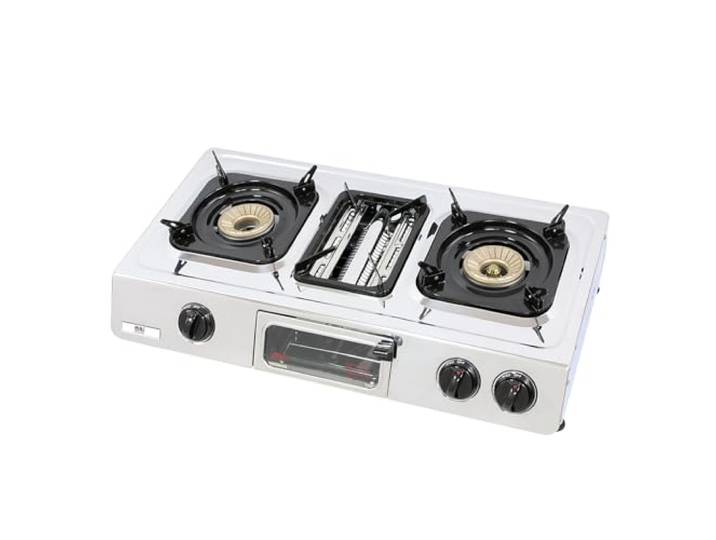 J+N Gaskocher/-grill GC-87, 3 Brenner, tragbar, für Camping, Wohnwagen, Flüssiggas, 9,7 kW, WOK-Funktion, Edelstahl, Piezo Zündung