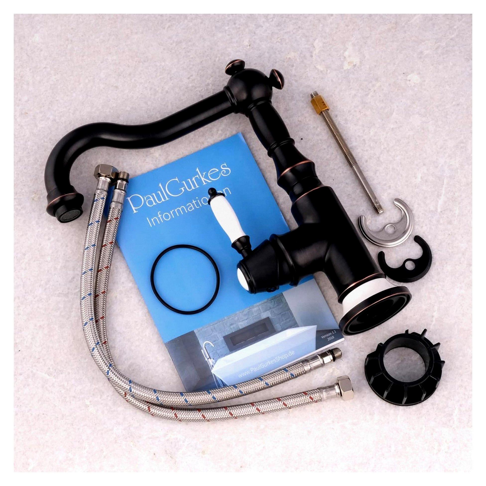 Nostalgische Waschtischarmatur schwarze Küchenarmatur im Retrodesign Wasserhahn Mischbatterie Einhandmischer Antik Landhausstil Vintage Küchenwasserhahn mit Keramikeinlage