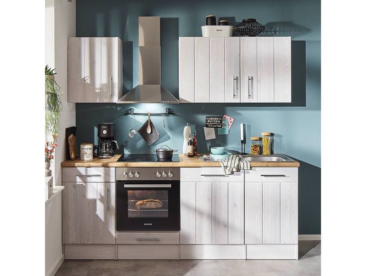 Cuisine Anton 220cm Blanc/Imitation mélèze blanc Sans table de cuisson Sans électroménager