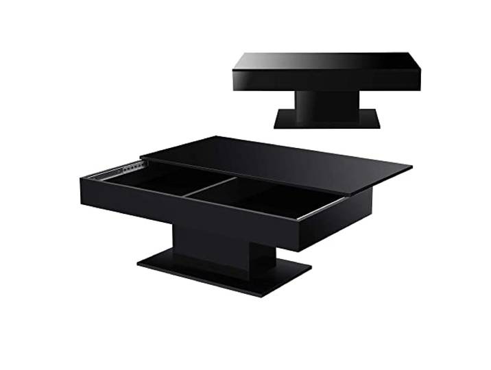 [en.casa] Couchtisch Lünen Wohnzimmertisch mit Stauraum Truhentisch Sofatisch mit ausziehbarer Tischplatte rechteckig 2 Staufächer 40 x 110 x 60 cm Schwarz Hochglanz