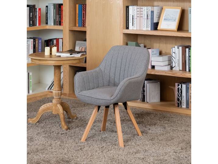 MEUBLES COSY Fauteuil de Bureau Rotatif Tissu Gris et Pied en Bois de Hêtre Style Scandinave CARSON