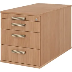 bümö Rollcontainer mit Schubladen, Container abschließbar aus Holz in Nussbaum - Rollwagen für's Büro als Schreibtisch Unterschrank, Bürocontainer