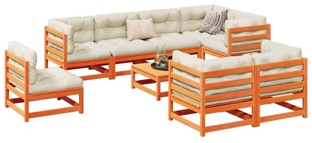 Loungeset, 9-teilig, braun - Massives Kiefernholz - 9 Sitzplätze - Gartenmöbel
