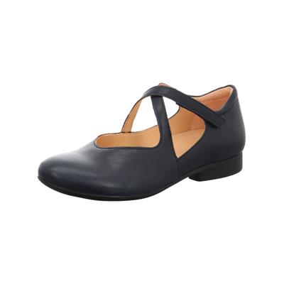 Riemchenballerina THINK "Think Ballerinas Leder", Damen, Gr. 37, blau, Leder, Schuhe Riemchenballerina