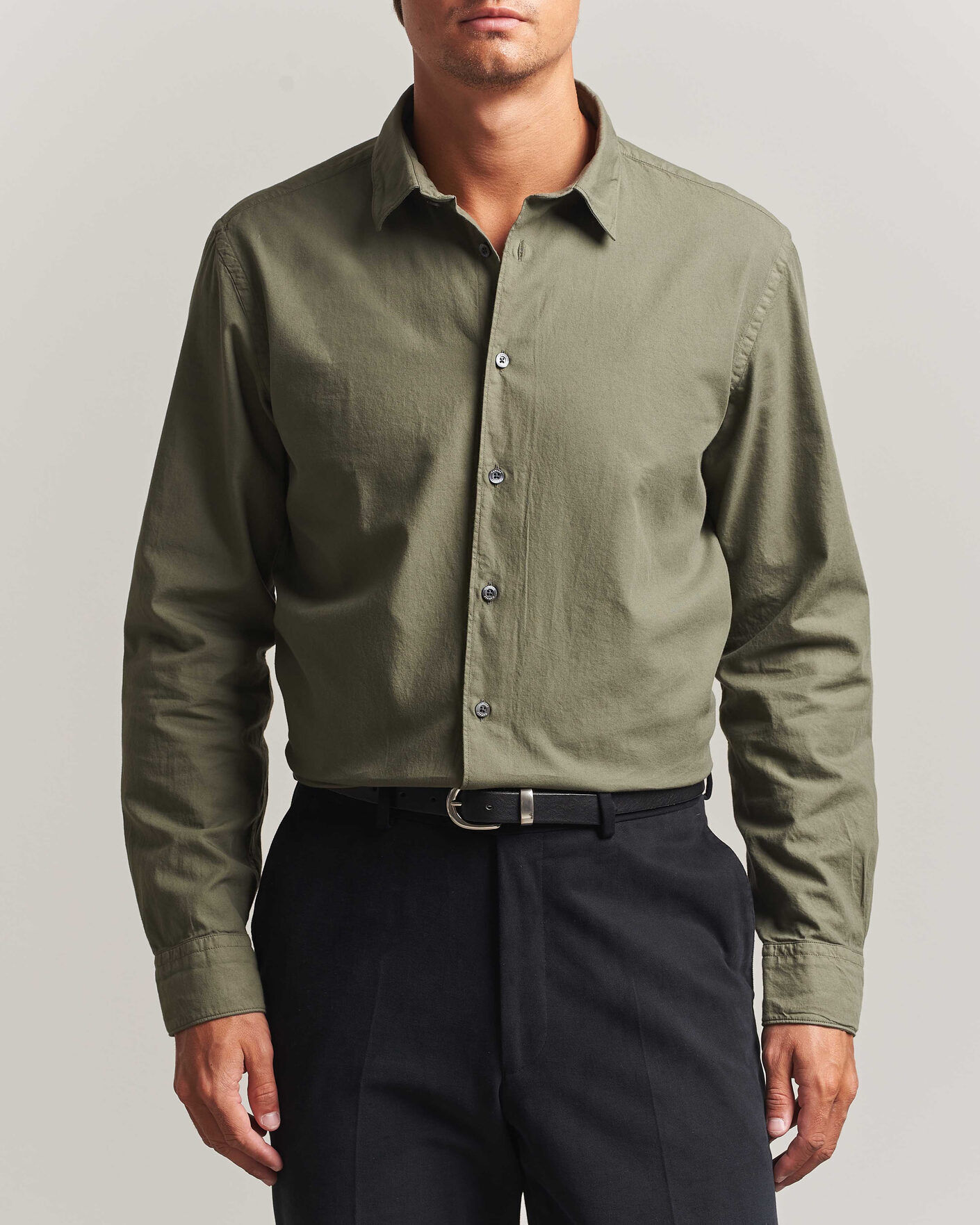 Canali Garment Dyed Cotton Shirt Olive men L Grøn