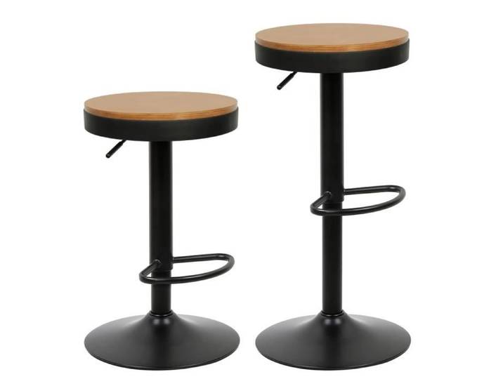 Tabouret de bar - SUPFINE - Lot de 2 - Pivotant 360° - Réglable 55-75 cm - Noir