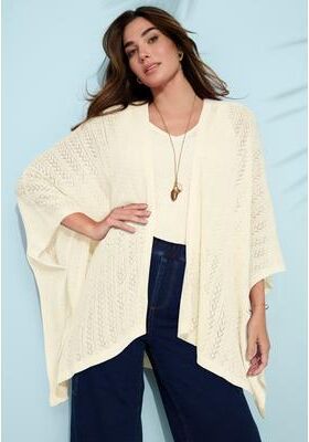 Plus Size Women's Plus Size Pointelle Open-Front Ruana Cardigan by Roaman's in Ivory (Size S)