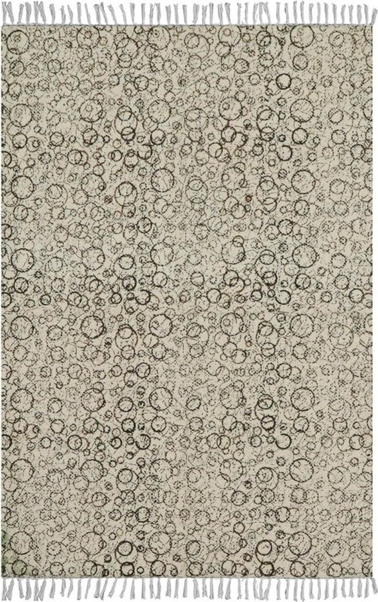 Handgemaakt Katoenen Kilim Vloerkleed Vierkant Zwart Beige Abstract Boho Stijl