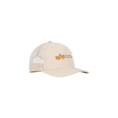 Trucker Cap ALPHA INDUSTRIES "Alpha Label Trucker Cap", Herren, Gr. onesize, weiß (jet stream weiß), Baumwolle, Caps