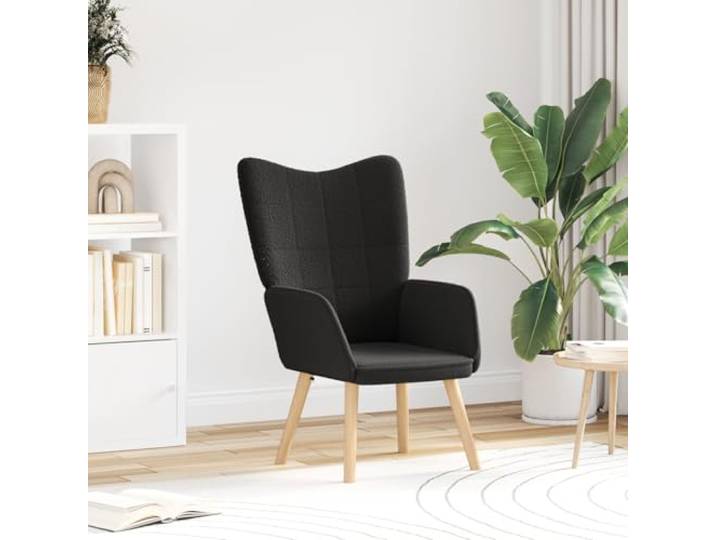 HEFZGDB Relaxsessel Schwarz Wollähnlicher Stoff Moderner Ergonomischer Sessel mit Plüschkissen und Stabiler Holzrahmen für Wohnzimmer Lounges Leseecken Entspannung Komfort