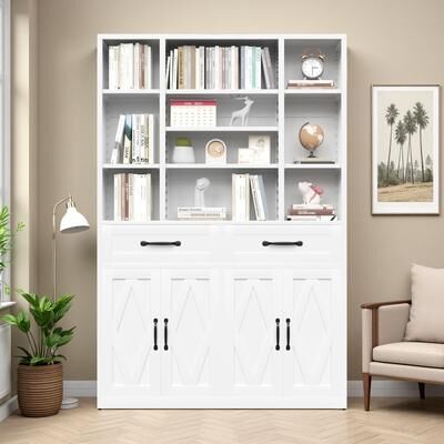ZWYO HOSIMU 71in Metal Tall Bookcase with Doors, Drawers & Adjustable Shelves, Storage Cabinet with 50lbs Capacity & Anti-Tip Kit
