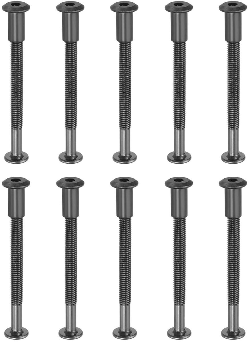 Chicago Zeskantschroeven M6 x 70 mm, 10 sets zwart, bindschroeven voor meubelreparatie en leerbewerking