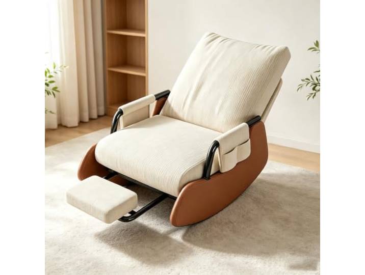Ergonomischer Ruhesessel mit Praktischer Seitentasche Ergonomischer Schaukelstuhl mit ausziehbarer Fußstütze und Seitentasche für tägliche Entspannung.