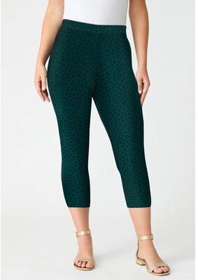 Plus Size Women's Plus Size Essential Stretch Capri Legging by Roaman's in Emerald Green Painted Dot (Size 12) Activewear Workout Yoga Pants