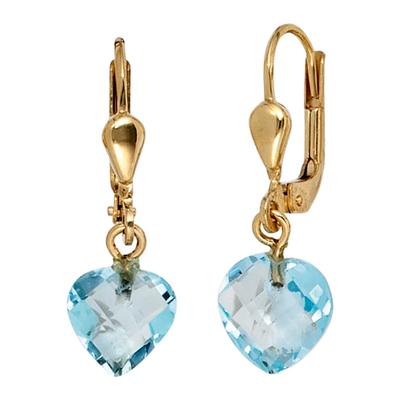 Paar Ohrhänger JOBO, gelb (gelbgold 585), Ohrringe, Damen, Gelbgold 585, Herz 585 Gold mit Blautopas