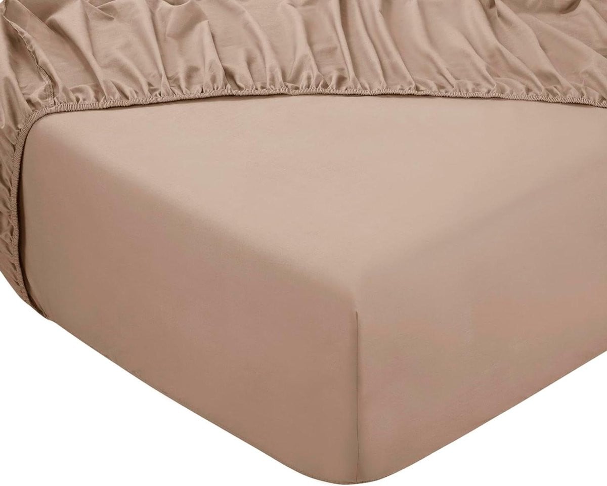 Merkloos Hoeslaken van Katoensatijn in Beige, 180 x 200 cm
