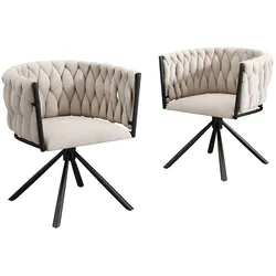 OKWISH Drehbare Esszimmerstühle 2er-Set aus Samt in Beige, 360°-Drehfunktion, gepolstert, mit vierbeinigem Metallgestell