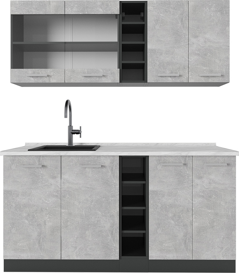Vicco R-Line Eenpersoonskeuken Beton/antraciet met Marmeren Werkblad, Breedte: 160 cm