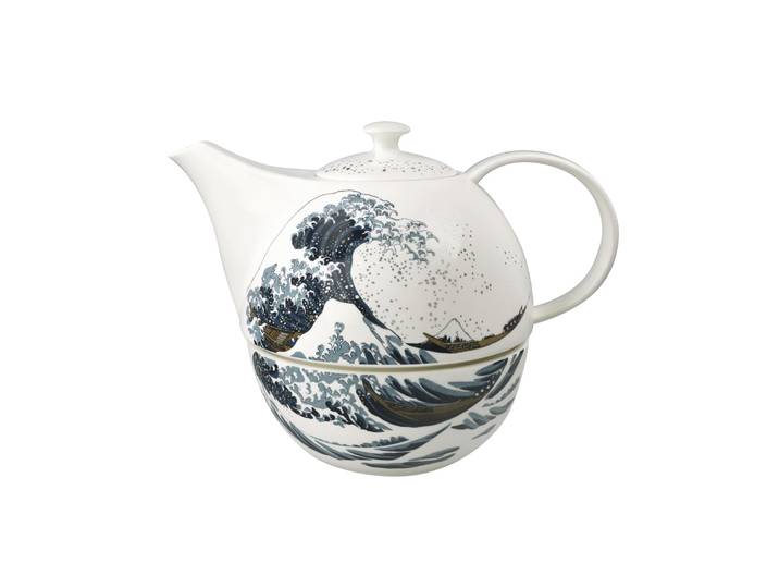 Teekanne GOEBEL Teekanne mit Stövchen Katsushika Hokusai - Die große Welle 1,2 l bunt , bunt, B:16cm H:19cm, Kannen, Teekanne, Handwäsche wird empfohlen