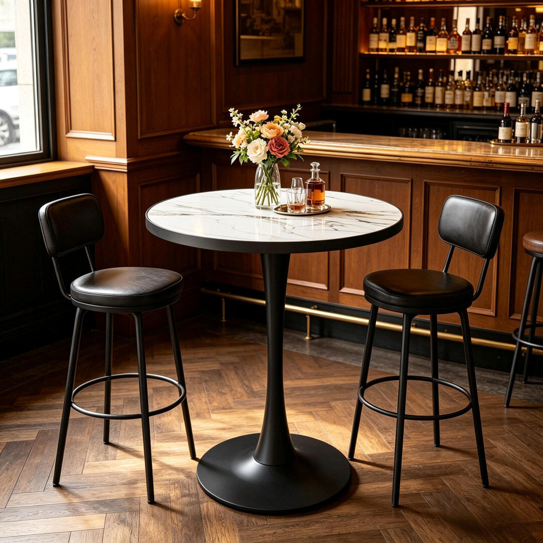 17 Stories Round Marble Top Dining Table with Iron Base White