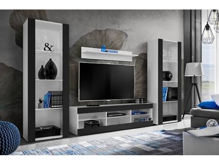 Komodee Wohnwand TV Tivoli Grande Schwarz/Weiß 250x159x35 cm Wohnwand Tivoli Grande, Schwarz/Weiß, Breite 250cm x Höhe 159cm x Tiefe 35cm, ohne LED , für Wohnzimmer
