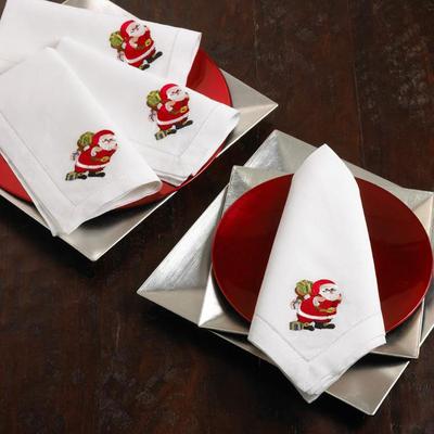 Saro Lifestyle Embroidered Santa Hemstitched Napkin (Set of 4)