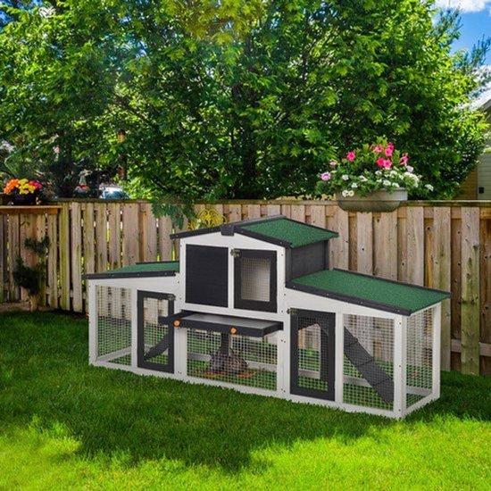 Haus für Kleine Haustiere - Drahtlosen - Käfig für Nagetiere - Holzhaus für Kaninchen - Caviarienhaus - Weiß Grün - Wetterfestes Hartholz - Zwei große Außenbereiche