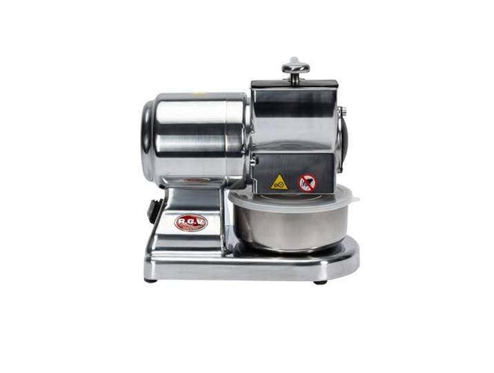 RGV Elektrische Reibe Maxi Essential Made in Italy Professionelle Edelstahlwalze abnehmbar und spülmaschinenfest, Silber, 450 Watt
