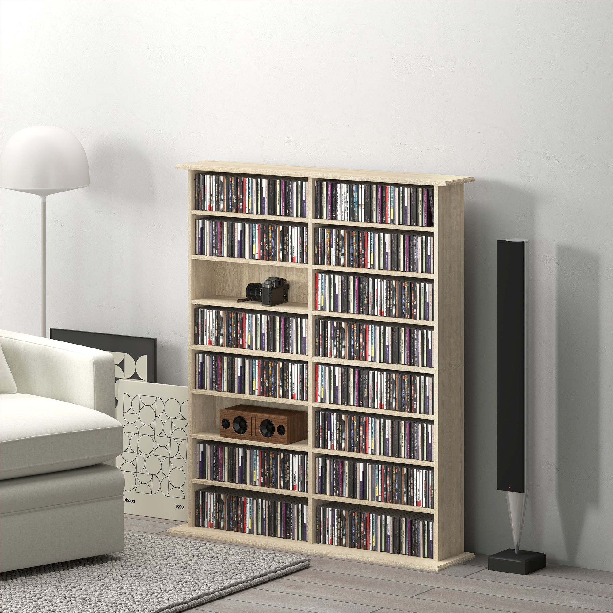 Homcom Mobile Libreria Porta CD a 16 Ripiani, Design Moderno, in Legno, 106.5x24x126.3 cm, Naturale   Aosom Italy