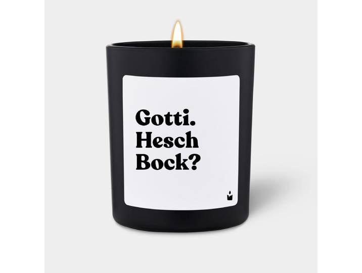 Duftkerze Schwarz Woody Gotti. Hesch Bock?