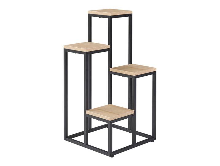 [en.casa] Blumentreppe Ameland, Schwarz, Eichefarben, Metall, Holzwerkstoff, 34x67x34 cm, Wohnzimmer, Wohnzimmertische, Blumentische