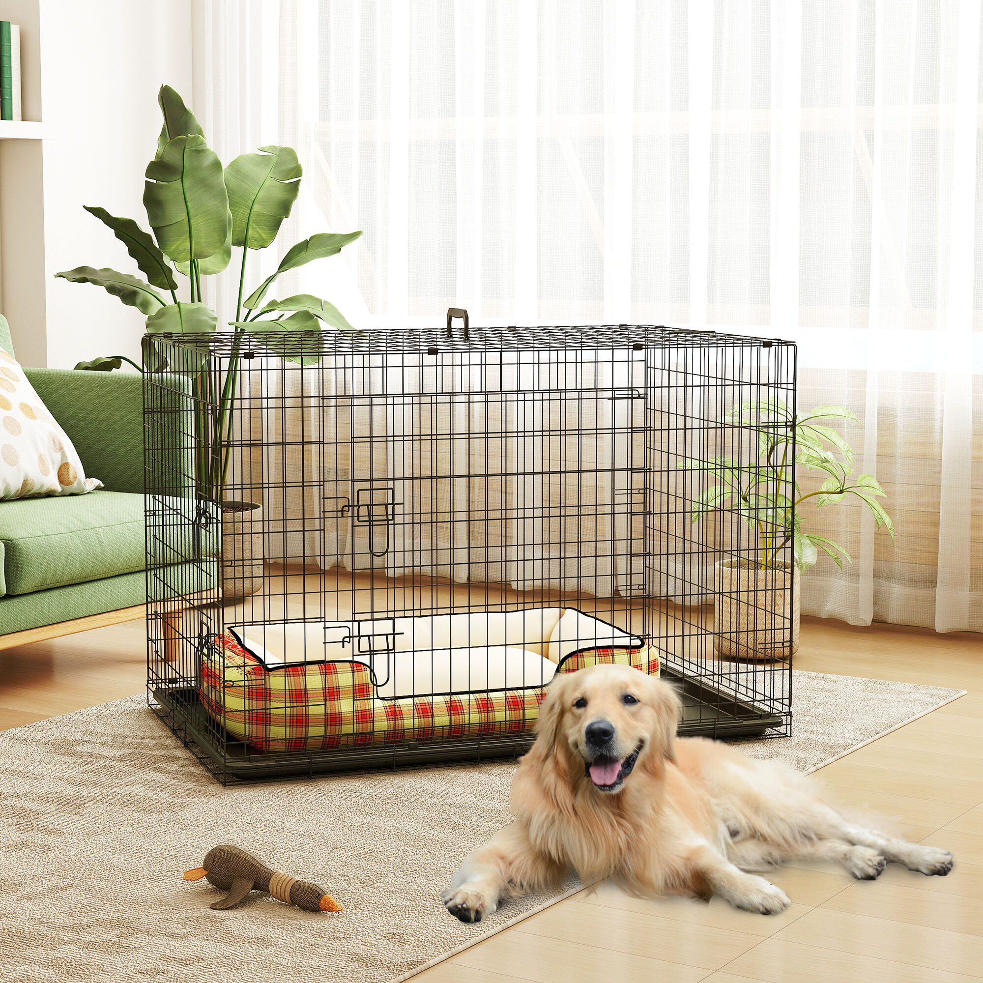 Altro Gabbia Per Animali Domestici In Acciaio Pieghevole Con Maniglia Superiore E Doppia Apertura, 121x77x82 cm