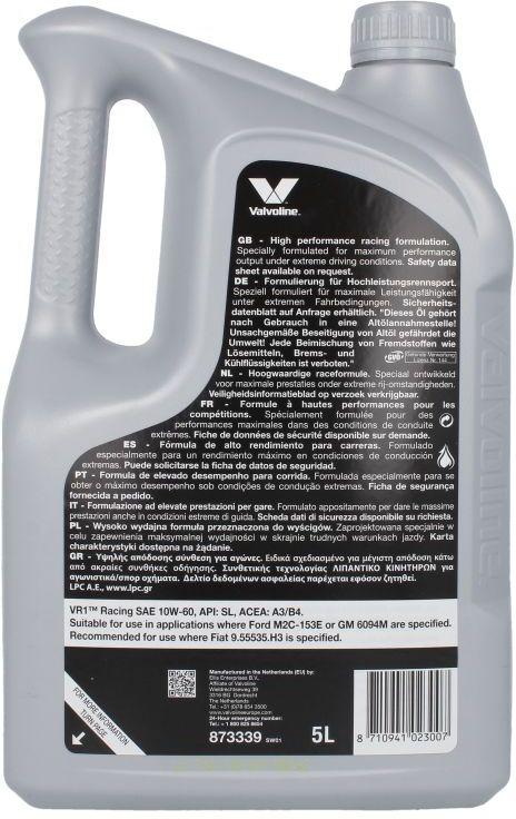 Motoröl VALVOLINE 908786 VR1 RACING 10W60 5L