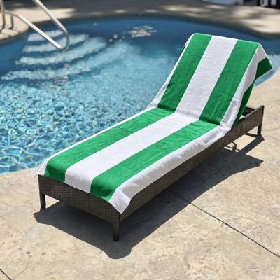 Superior 100% Cotton Cabana‑Stripe Lounge Chair Cover Terry Towel with Fitted Pocket & Back Flap