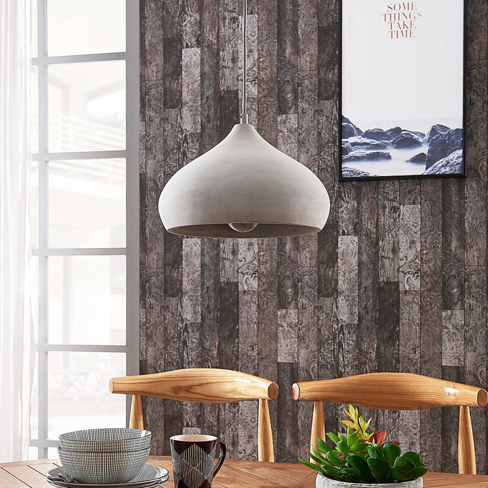 Pendant Light Morton Lindby, dimmable, Alu / grey / zinc, Living / Dining Room, Concrete, Modern, Ceiling Light