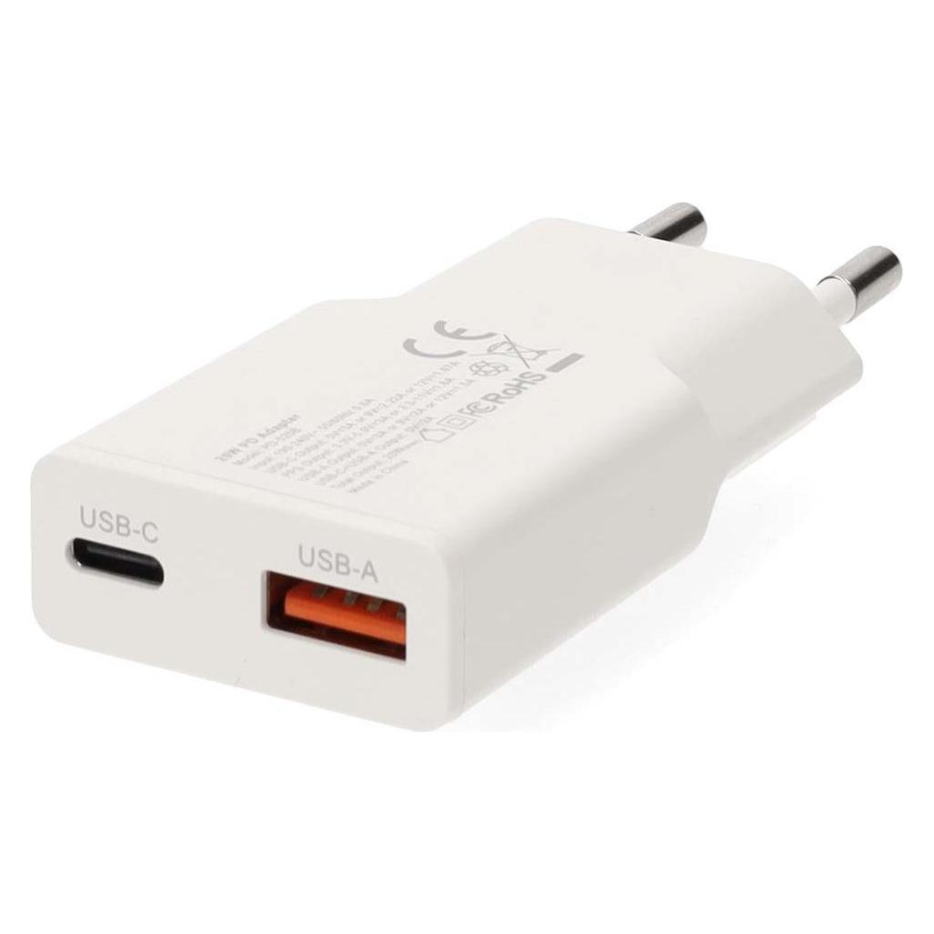 Nedis Netzladegerät | 30 W | GaN | PD3.0 30W | Schnellladefunktion | 1.5 / 2.0 / 2.5 / 3.0 A | Anzah (30 W, 2 Ports) (WCHA30WT)