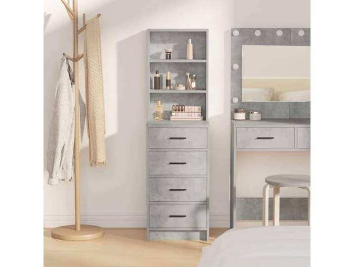 RJPLMFV Schrank, Grau, Beton, 40 x 41 x 135 cm Modernes Aufbewahrungsmöbel, mattes Finish, Holz, für Esszimmer
