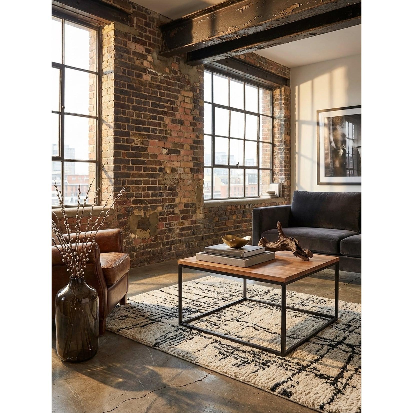 Couchtisch in Grau aus massivem Akazienholz, 60x60x41 cm, im Industrial Stil