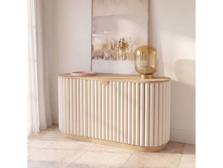 Buffet mit mattweißen Holzscheiten, L140 cm