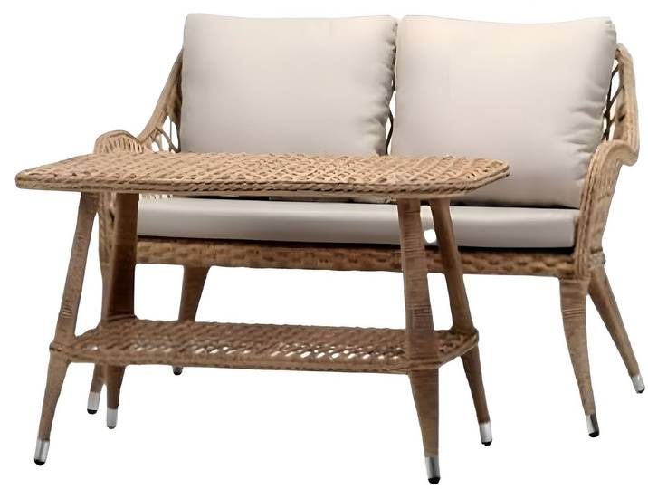 Xlmoebel Gartenlounge-Set Dreisitzer Sofa mit Rattan Couchtisch - modernes Design, (Gartenlounge-Set, 2-tlg., 2tlg Set(Sofa 2 Sitzer+Couchtisch), Hergestellt in Europa