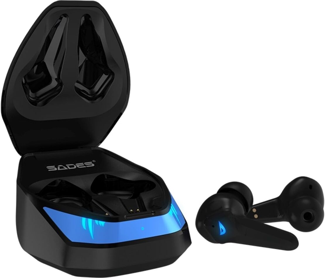 SADES Gaming-Headset "Wings 200 TW-S02", schwarz (schwarz, blau), Kopfhörer, kabellos, Stereo, mit Mikrofon, Bluetooth 5.0, automatische Kopplung, Gaming-Headset
