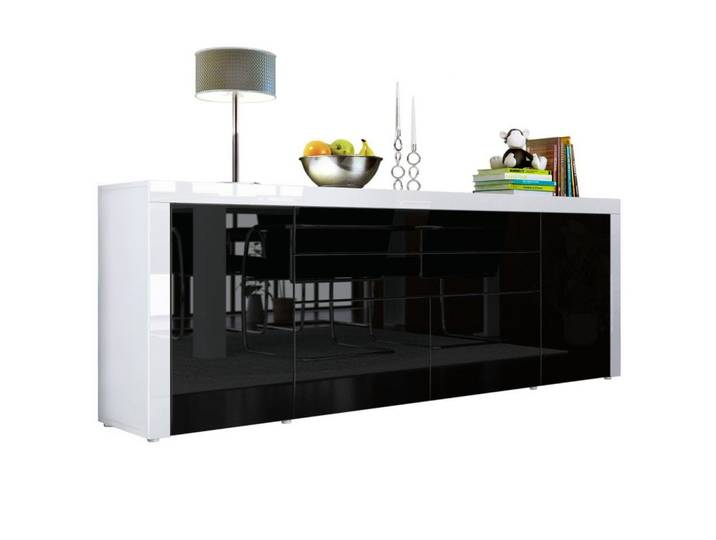 SIDEBOARD La Paz Schwarz Hochglanz / Weiß Hochglanz