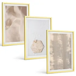 BILDER SET 3er Set - 40x60 cm Goldrahmen - Subtile Texturen, Boho-Natur