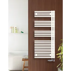 Zehnder Design-Heizkörper Forma Asym links, Edelweiß, 1161x60x596 mm, Pulverlackierung RAL 9016, Wärmeleistung geprüft nach EN 442, CE-geprüft