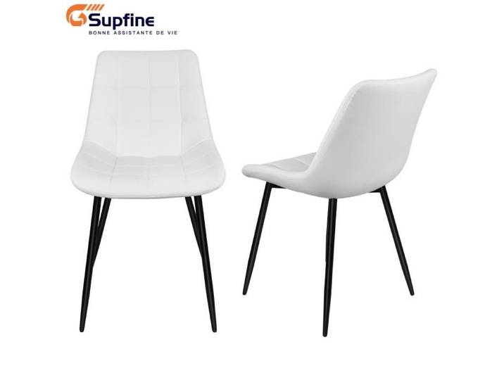 Chaise de Cuisine - SUPFINE - Lot de 2 - Rembourrage en Mousse Haute Densité - Couleur Blanc - Style Moderne